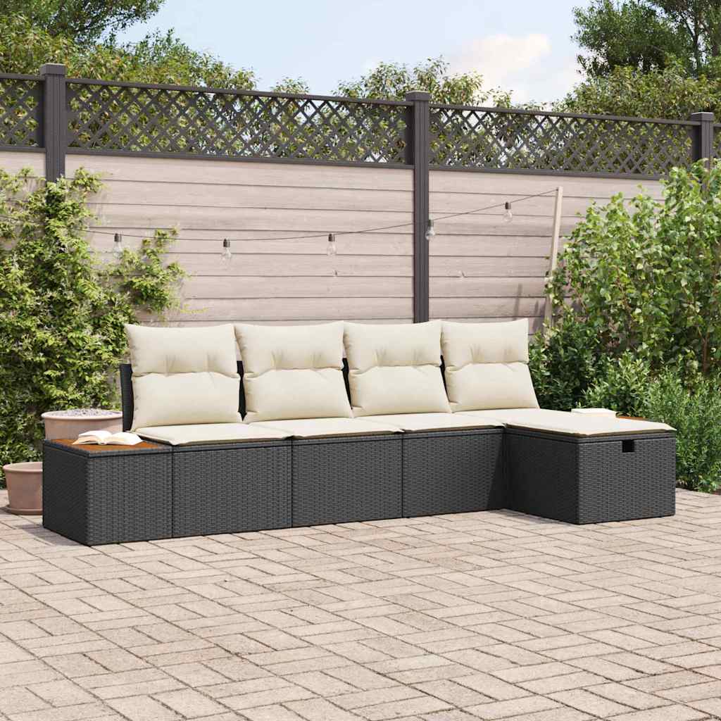 Garten-Sofa-Set mit Kissen 5 pcs Schwarz Poly Rattan
